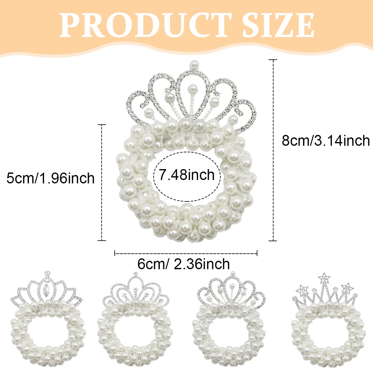MAYCREATE 4pcs Hair Tie Elastic Scrunchies for Girls Crown Pearl Scrunchies Hair Accessories Hair Ropes for Hair Bun, Ponytail Gift for Girls