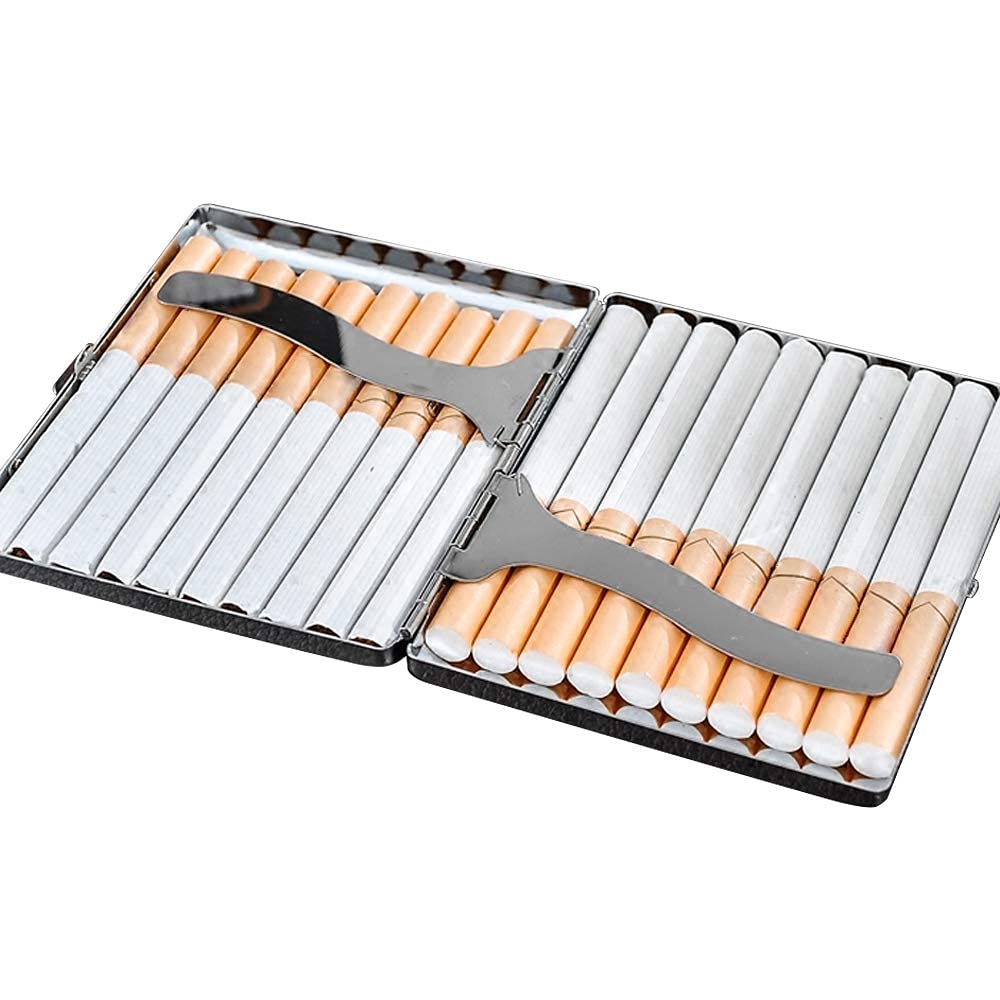 GUSTAVE Retro Metal Cigarette Case - Cigggrate Case - Cigarette Case for Men Stylish - Double Sided Spring Clip Open Pocket Holder for 20 Cigarettes 84mm (Silver)