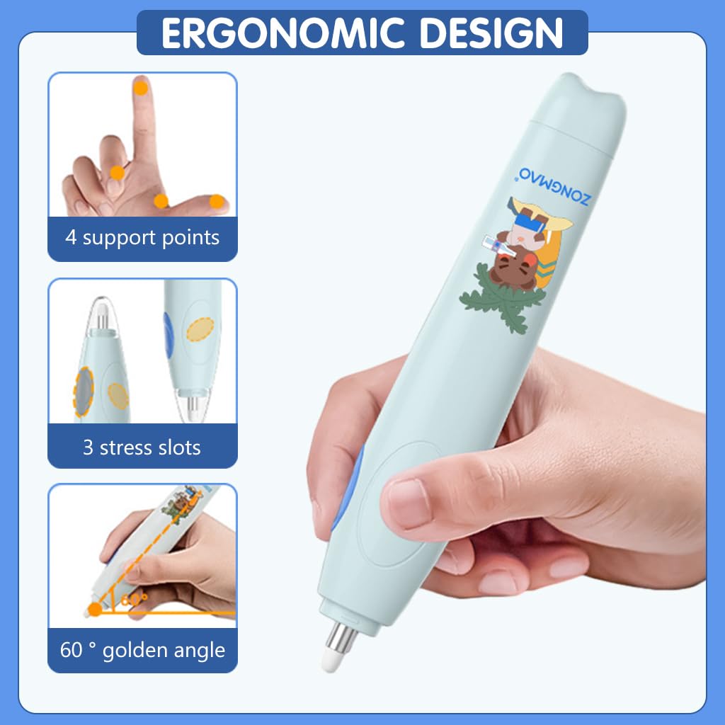HASTHIP USB Rechargeable Electric Eraser Pen with 20 Refills - 30 Days Long Work Duration Electric Eraser for Students & Artists, Cartoon Design, Ideal for Drawing & Sketching