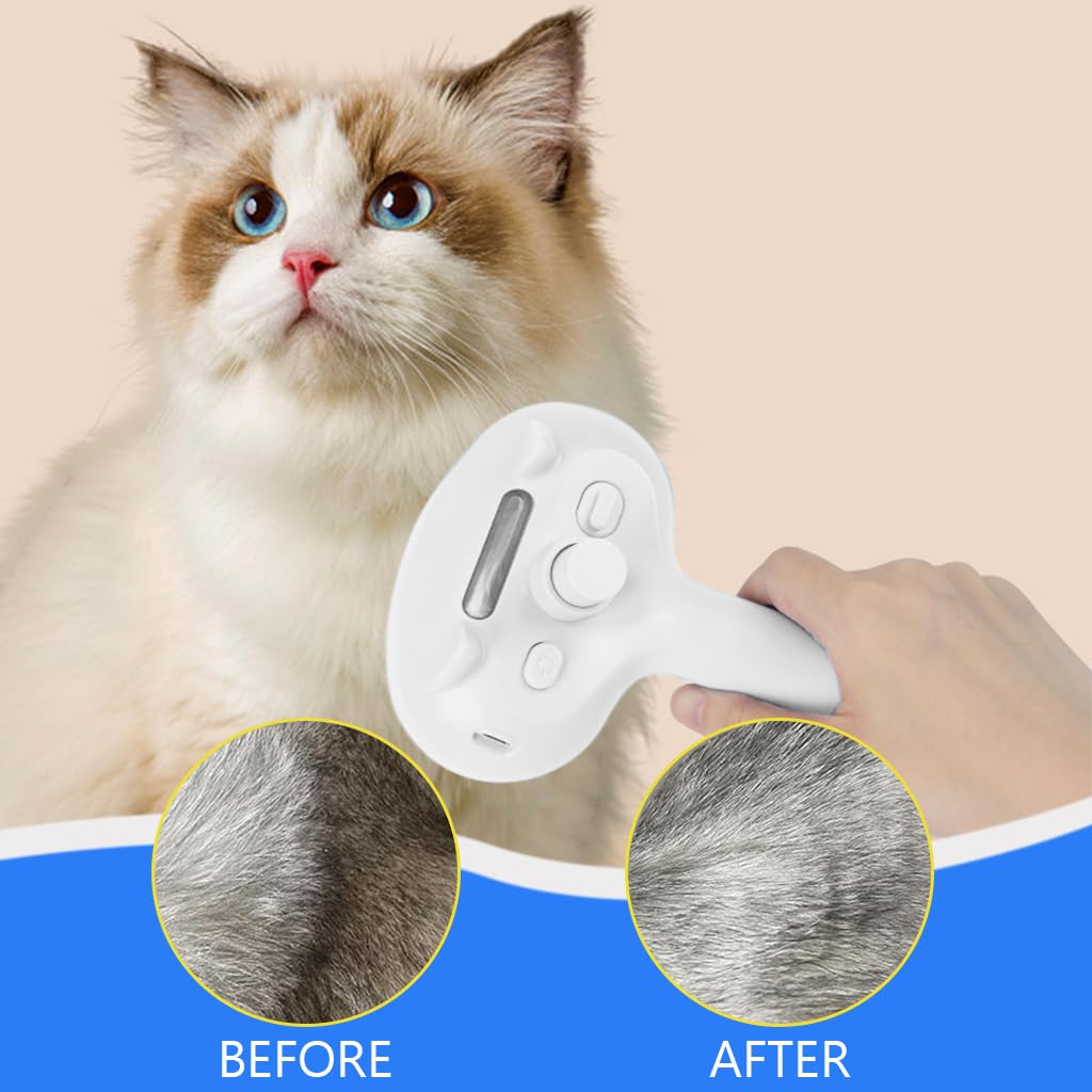 Qpets Cat Hair Brush, 3 in 1 Pet Slicker Brush with Mist Sprayer & UV Light Shedding Hair Brush Pet Grooming Brush Self-Cleaning Shedding Hair Brush Remove Mat Pet Hair Brush for Dogs Cats