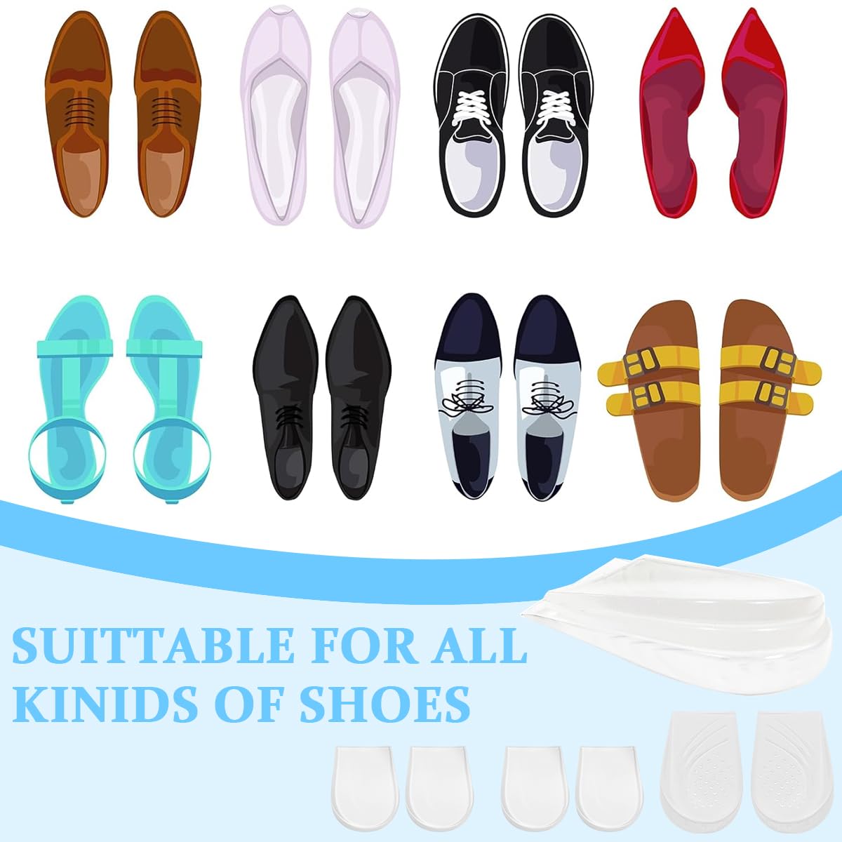 MAYCREATE Adjustable Orthotics Shoe Insert Heel Wedge for Supination & Pronation Correction Self-adhesive Gel Orthotics Shoe Insert for Improving Bow Legs, Knee Pain, Foot Alignment, One Pair
