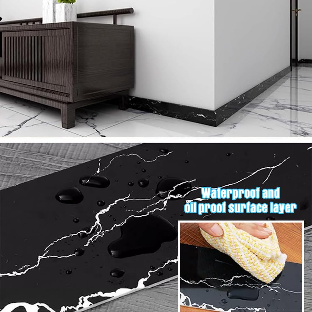 HASTHIP 4Pcs Wall Border Sticker, Black Marble Crack Pattern Self-Adhesive Baseboard Trim, Waterproof PVC Self Adhesive Wallpaper Border for Home, Bathroom, Living Room (23.5 X 3.1 Inch)