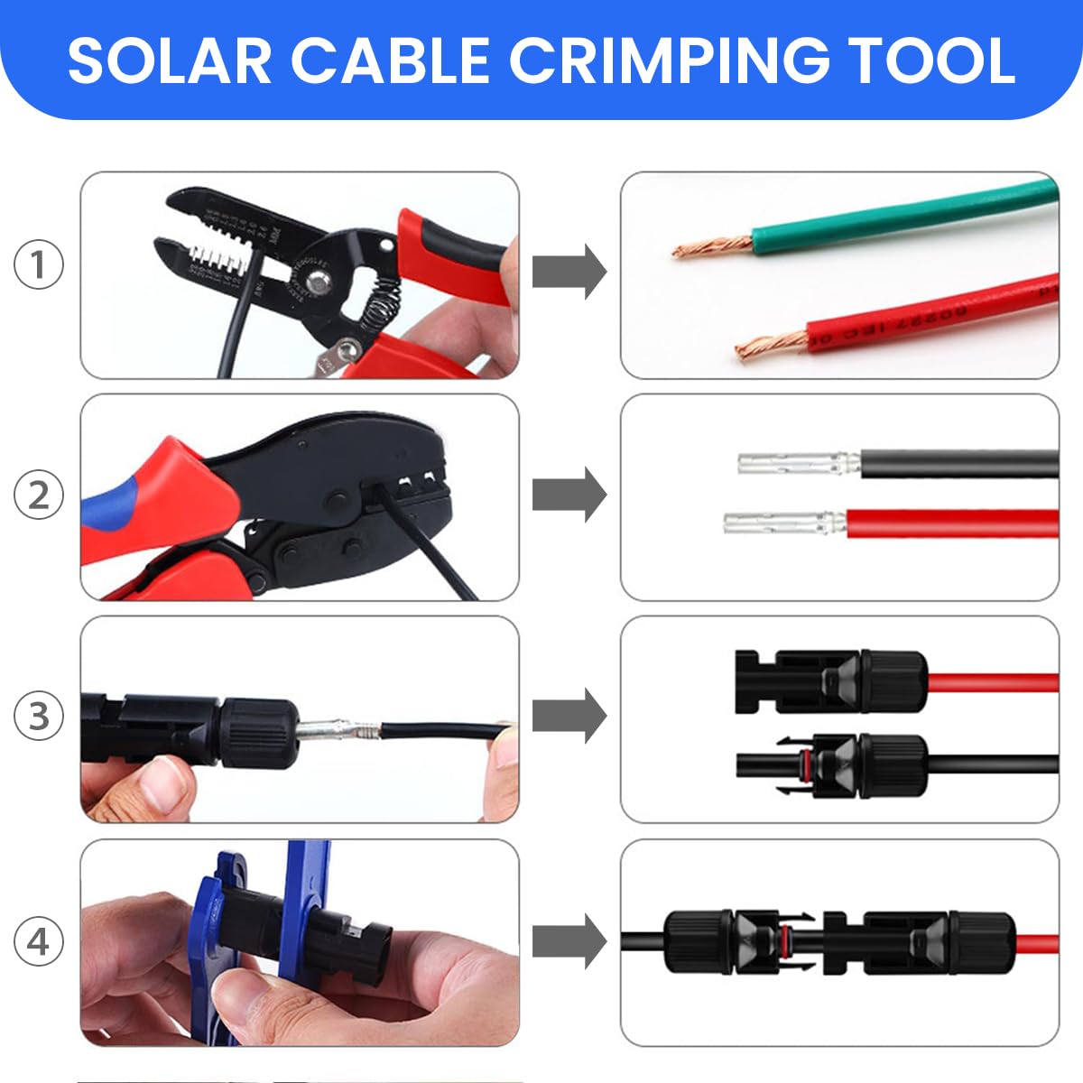 Serplex Solar Crimper Tool Kit Wire Stripper Crimping Tool with Tool Bag, 5 Pairs MC4 Connectors, Spanner Wrench for Solar Panel Cable Assembly and Installation