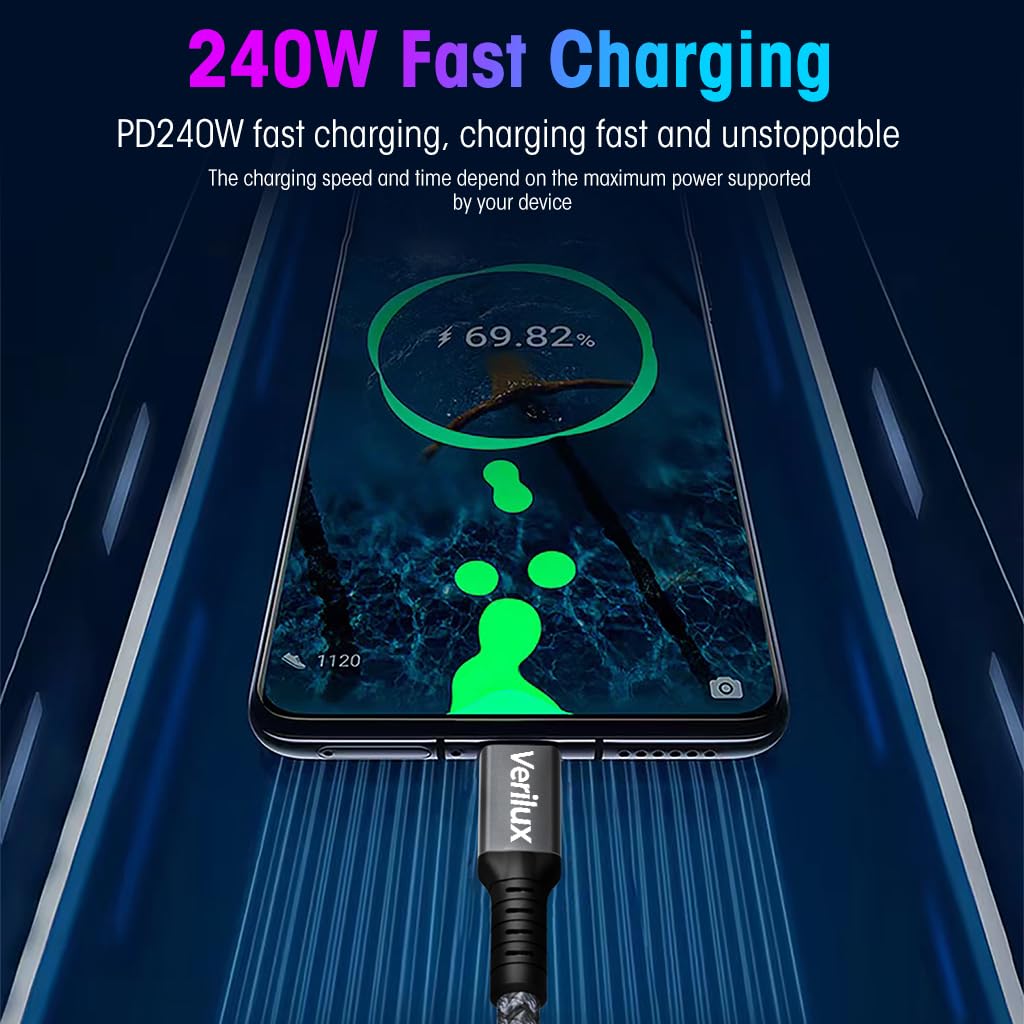 Verilux Type C to Type C Cable, 4.9Ft PD 240W Fast Charging Cable Adapter, Support 20Gbps Data Transfer, 4K@60Hz Display Male to Male USB Type C Cable for Thunderbolt 4/3, Mobile, MacBook, Samsung