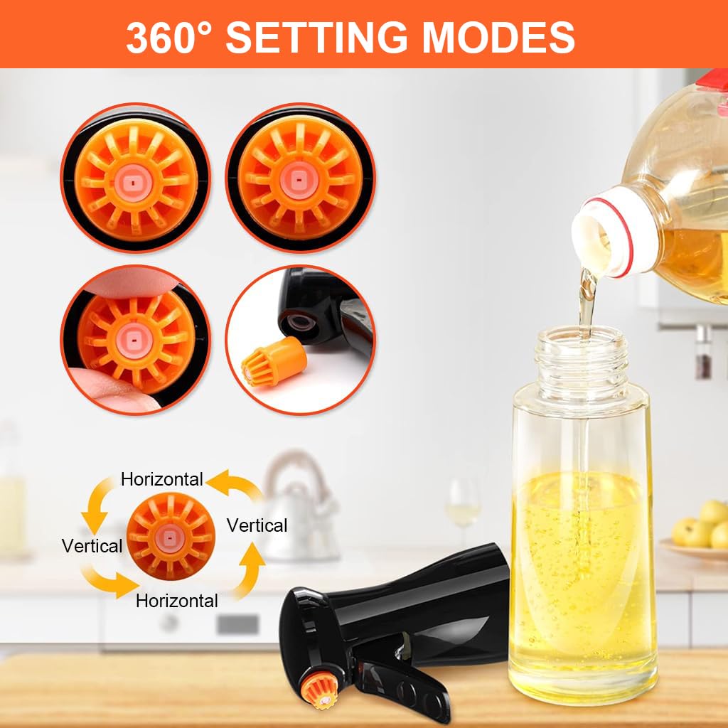 Supvox 200ml Oil Spray Bottle with 2 Spray Modes, Glass Olive Oil Sprayer, Refillable Food Grade Oil Vinegar Spritzer Sprayer Bottles for Kitchen, Air Fryer, Salad, Baking, Grilling, Frying (Black)
