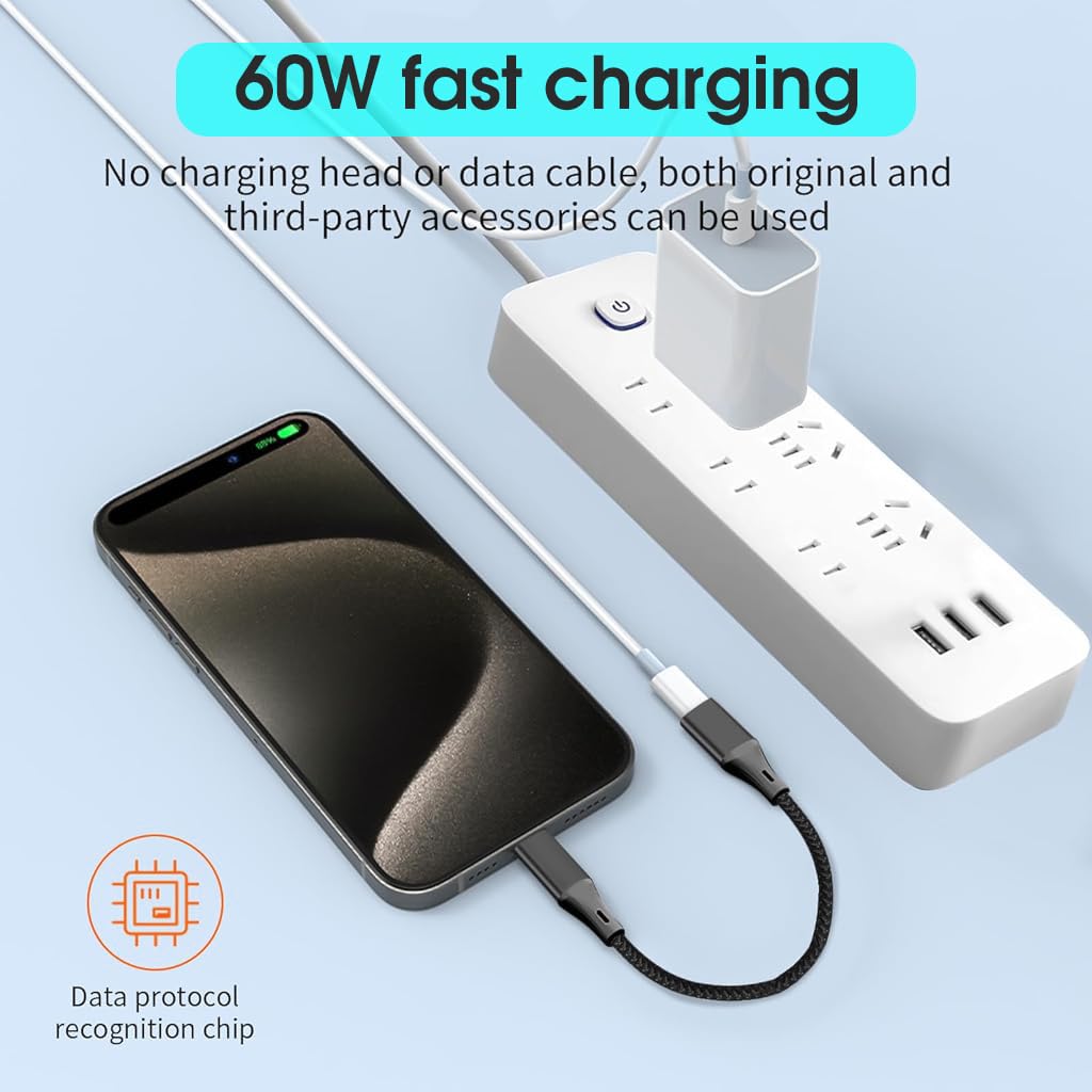 Verilux For iPhone Adapter Cable Light-ning Female to USB C Male Cable Adapter for Charging Supports 60W PD Fast Charging & Data Transfer Universal USB C Charging Cable for iPhone 15/15 Pro and More