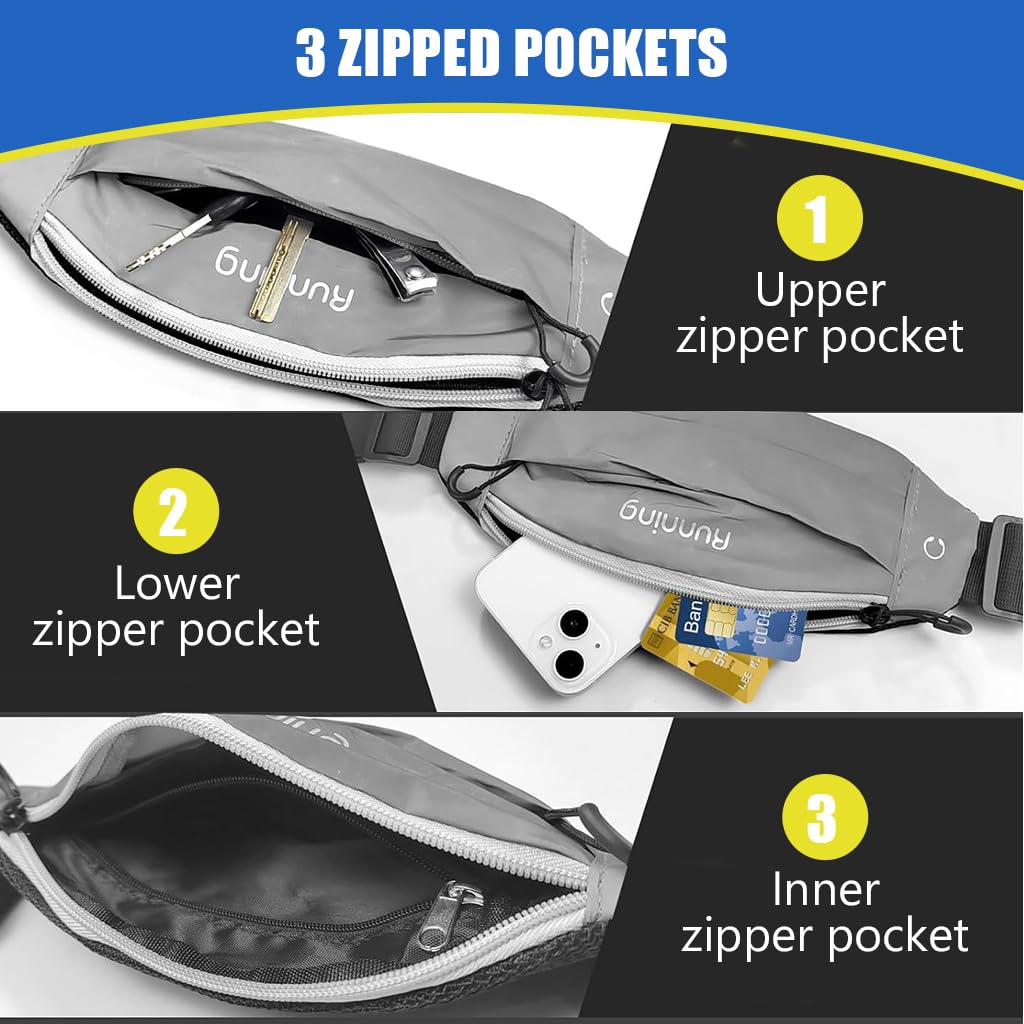 Proberos Jogging Belt Bag Waist Pack Sweatproof Running Bag Double Layer Zipper Pouch Lightweight Jogging Belt Bag Adjustable Elastic Nylon Belt Design Outdoor Belt Bag for Running, Jogging, Fitness