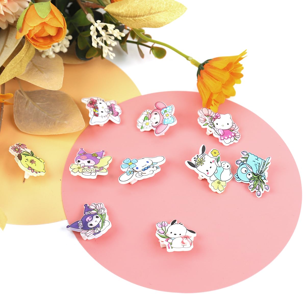 HASTHIP 10pcs Kawaii Pins for Backpacks Badges for Bags Aesthetic Acrylic Cartoon Pins Cute Kuromi Cinnamoroll Brooch Pins Sanrio Kitty Charms Pins for Kids Girls Clothing Jackets Hat Accessories