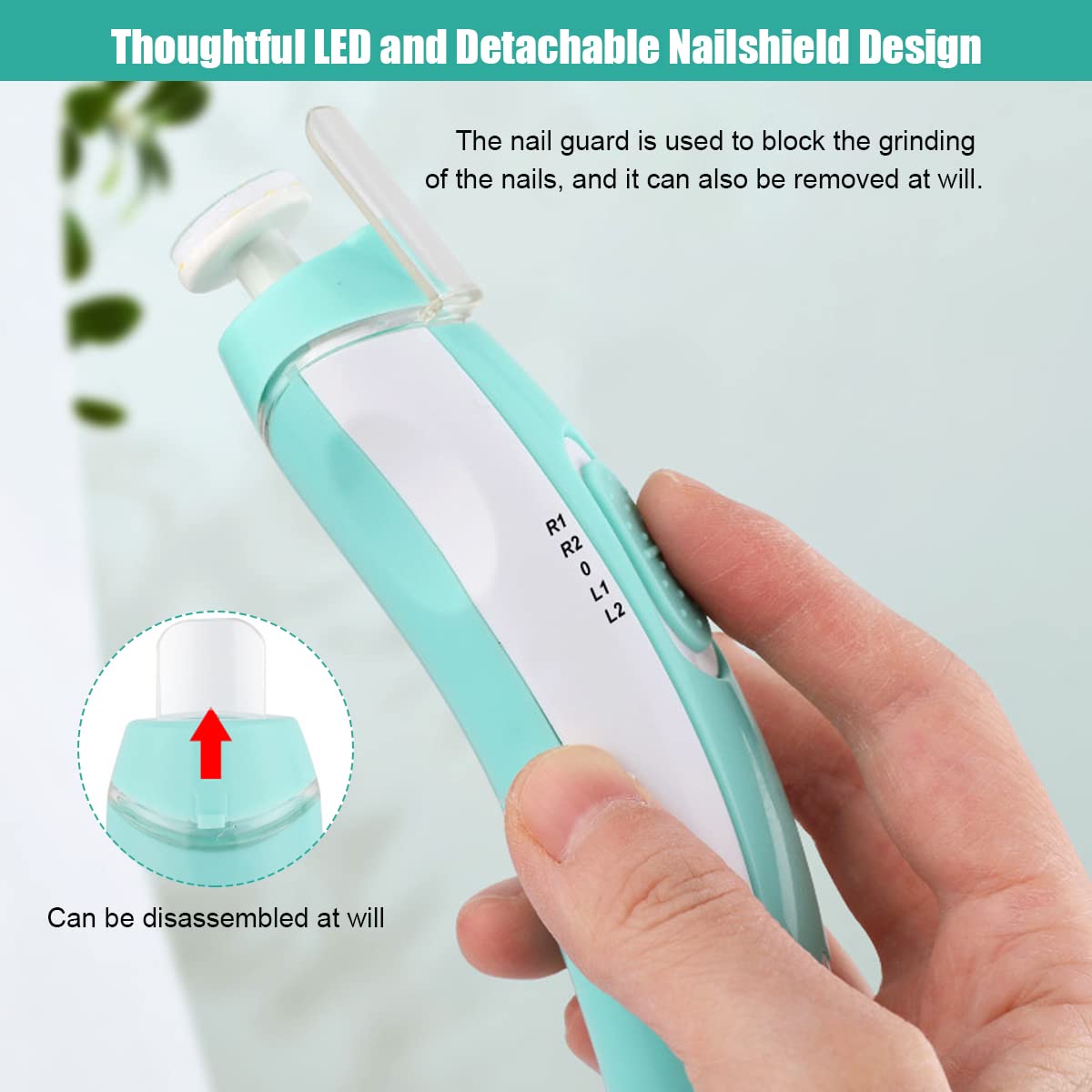 Zibuyu Electric Baby Nail Cutter with LED and 7 Grinder Bit, (Without Battery)