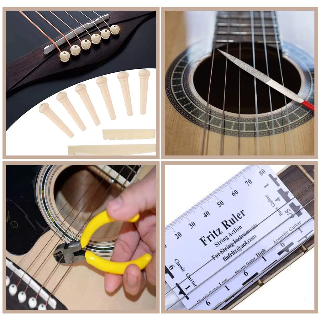 Serplex 26Pcs Guitar Repair Tool Kit Guitar Maintenance Kit with Wire Plier String Organizer Fingerboard Protector Hex Wrenches Files String Action Ruler for Electric Guitar, Ukulele, Bass Banjo