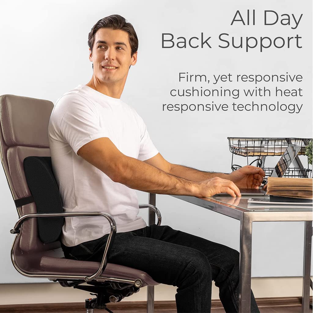 ZIBUYU Back Support Cushion for Chair 3D Breathable Mesh Memory Foam Lumbar Support Cushion Lower Back Cushion Backrest Cushion for Back Pain Support Cushion for Car, Office Seat Women & Men - Black