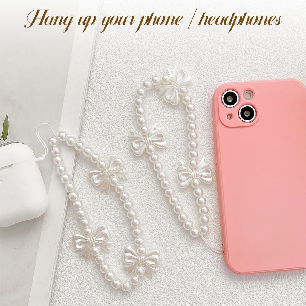 PATPAT 4Pcs Phone Charms for Girls Trendy Pearl Bow Floral Phone Charm with String Loop Beaded Phone Charms Phone Charms Wrist Straps Kawaii Girls Phone Charms for Phone Case Gift for Girls