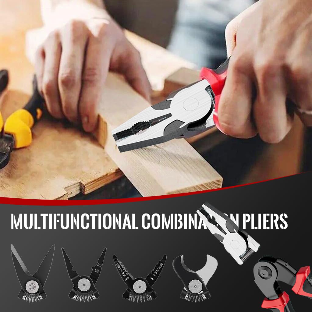 HASTHIP 5-In-1 Multifunctional Wire Stripper, Combination Interchangeable Pliers Kit, Wire Stripper, Wire Crimping Tool, Linesman Pliers, Cable Cutter, Electricians Scissor with Storage Case