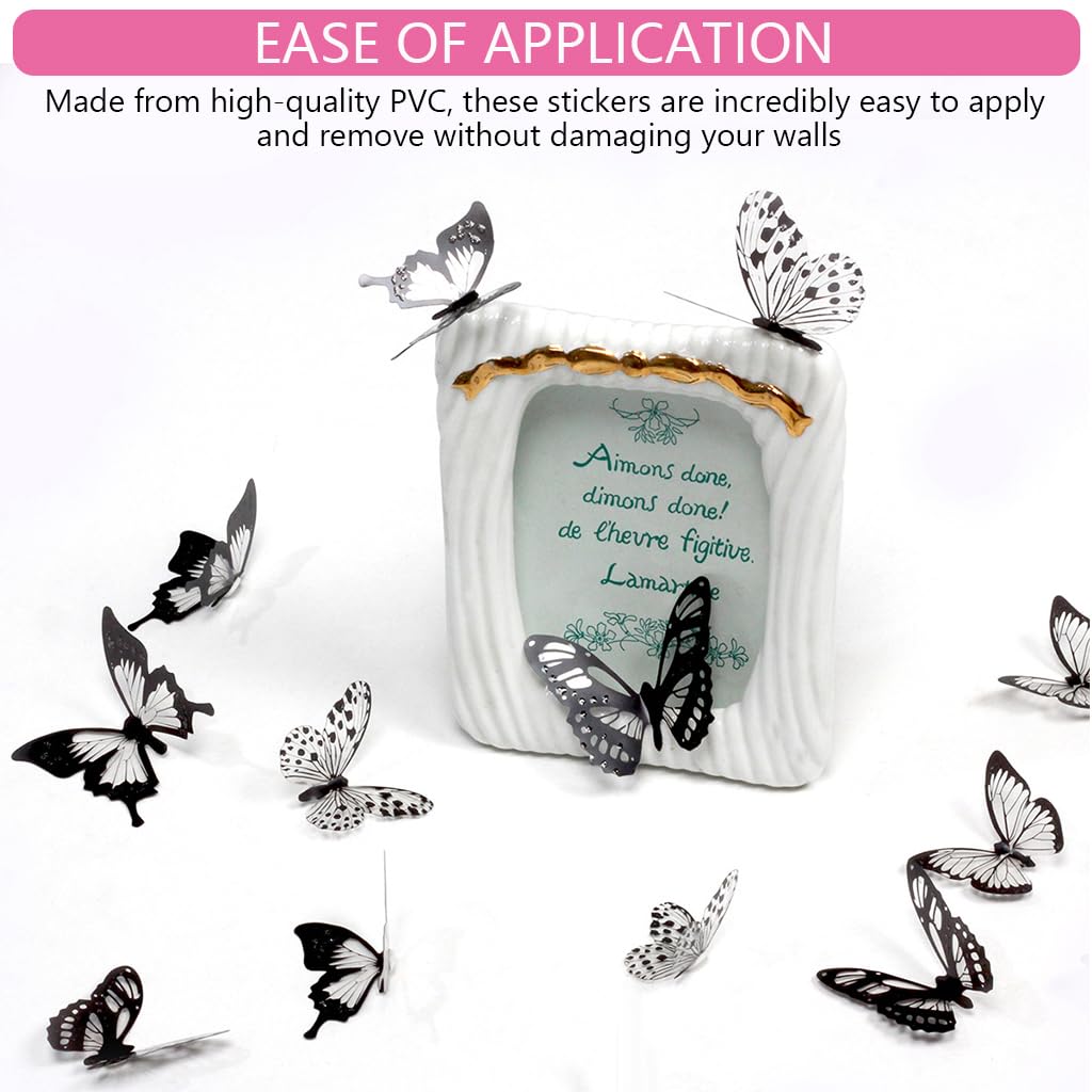 HASTHIP 36Pcs 3D Butterfly Wall Stickers Decor Removable Butterfly Stickers PVC Black and White Butterfly Decals DIY Decorative Wall Art Crafts for Baby Room Home Decor Refrigerator Decoration
