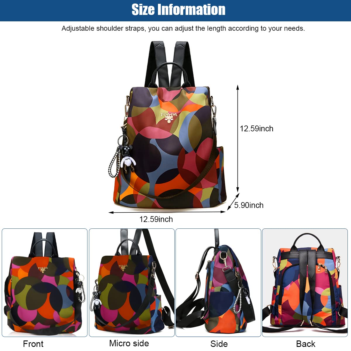PALAY Leisure Style Backpacks for Women Travel Water-Resistant Backpack Geometric Print Shoulder Bags Oxford Cloth Backpack for Girls