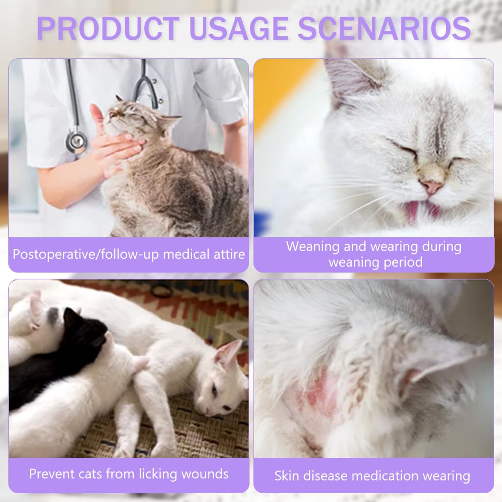 Qpets Cat Clothes with Adjustable Neckline, Cat Recovery Suit After Surgery Cat Clothes Fix Wound Wrap, Snap Button Closure Design, Purple Plaids Cat Surgery Suit for Surgery Recovery, M
