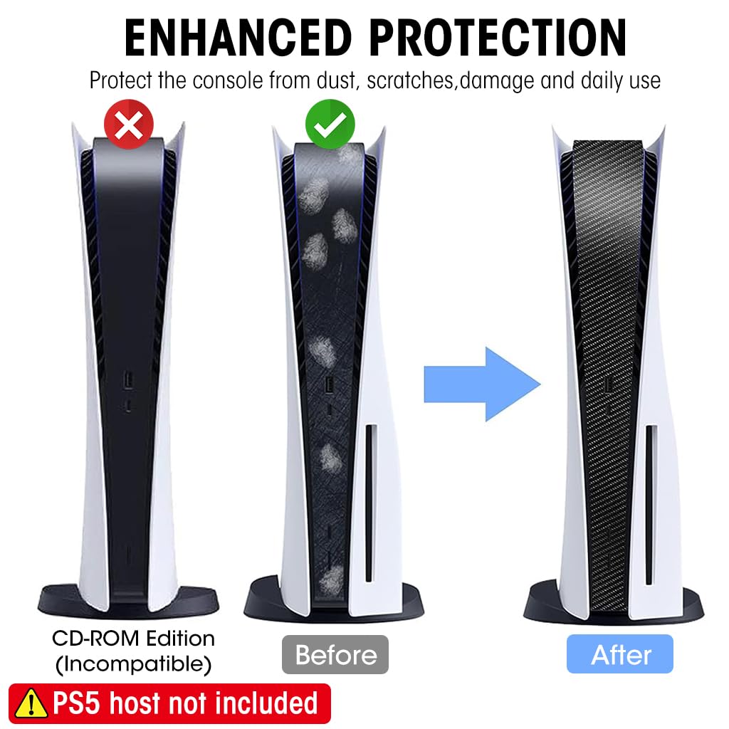 ZORBES PS5 Console Middle Sticker PVC Stylish Carbon Fiber Pattern Middle Skin Sticker Anti-Scratch PS5 Console Skin Sticker for Console Center Part Self-Adhesive Middle Skin Sticker for PS5 Console