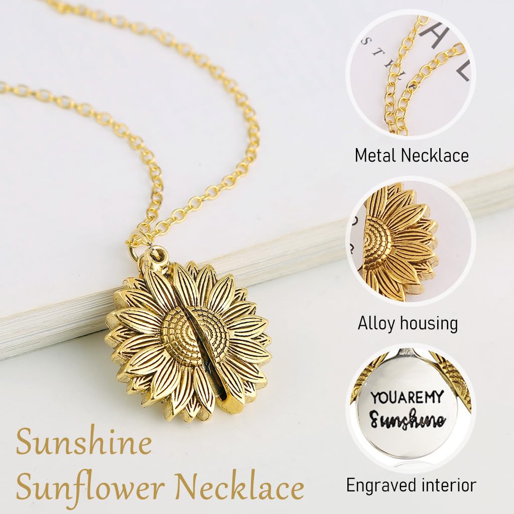 SANNIDHI Necklace for Women, Girls Stylish Chain Sunflower Pendant for Girls, Women Engraved Metal Necklace with Gift Box for Couples, Best Friends, Pendant for Girlfriend & Boyfriend - Golden