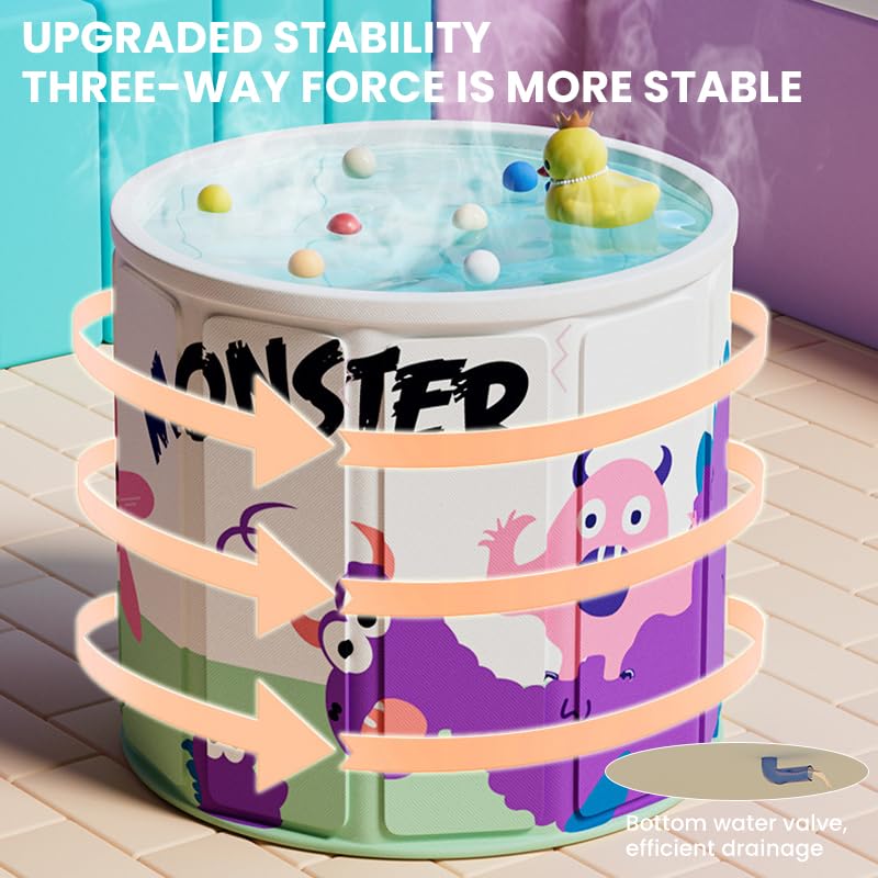 HANNEA® Folding Bath Tub Multifaceted 10-Panel Bath Tub PVC Thermal for Cold Therapy,Sitting Bucket with Drainage Pipe Fashion Cartoon Spa for Adult Kids,27x 25 inch