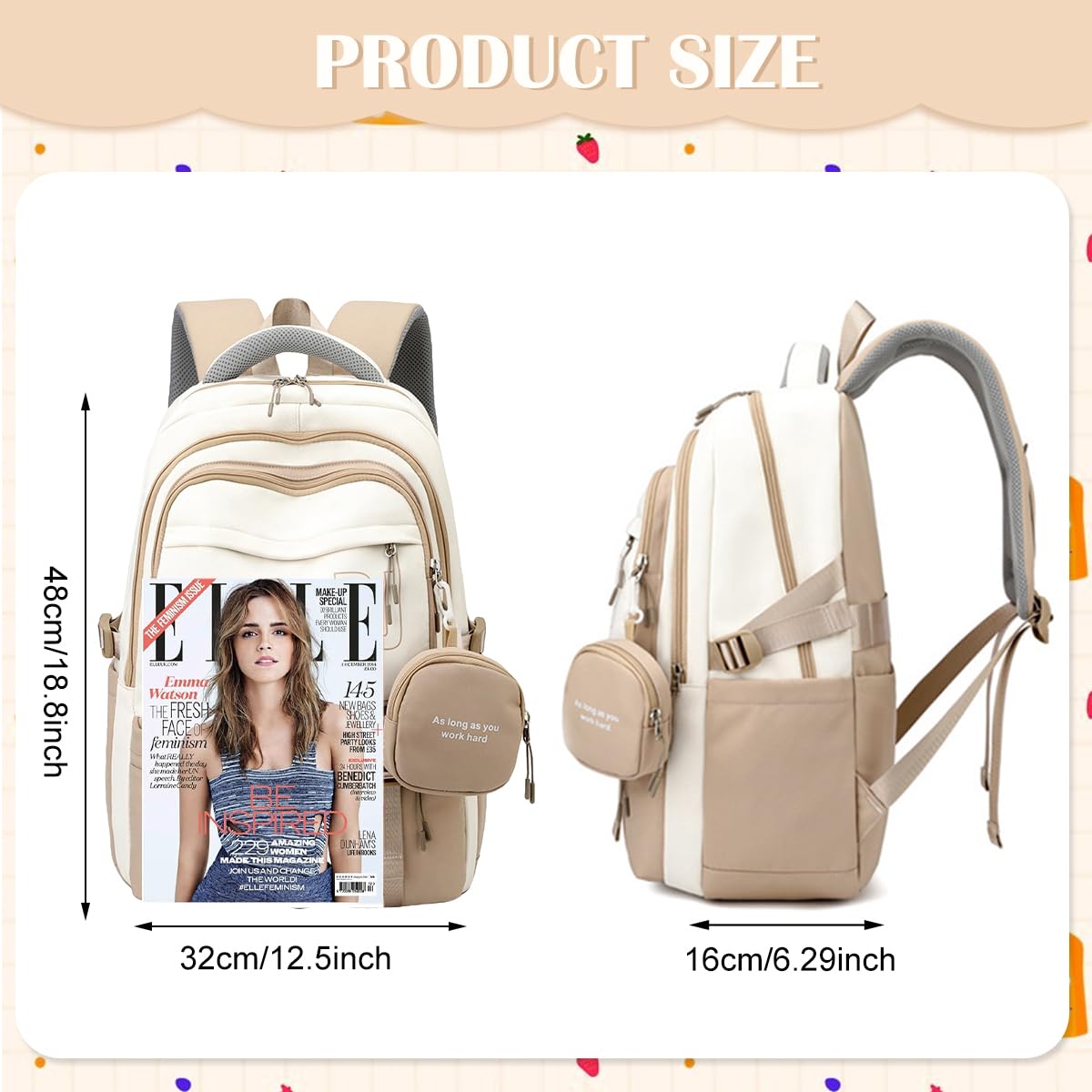 PALAY Casual Backpackk with Cute Accessory 18.1 Inch Bookbags with Pendant Laptop Bag Casual Lightweight Travel