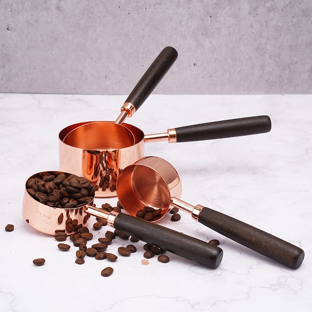 HASTHIP 8pcs Measuring Cup and Spoons Set, Stainless Steel Measuring Cup with Wood Handle for Kitchen/Food/Liquid/Baking