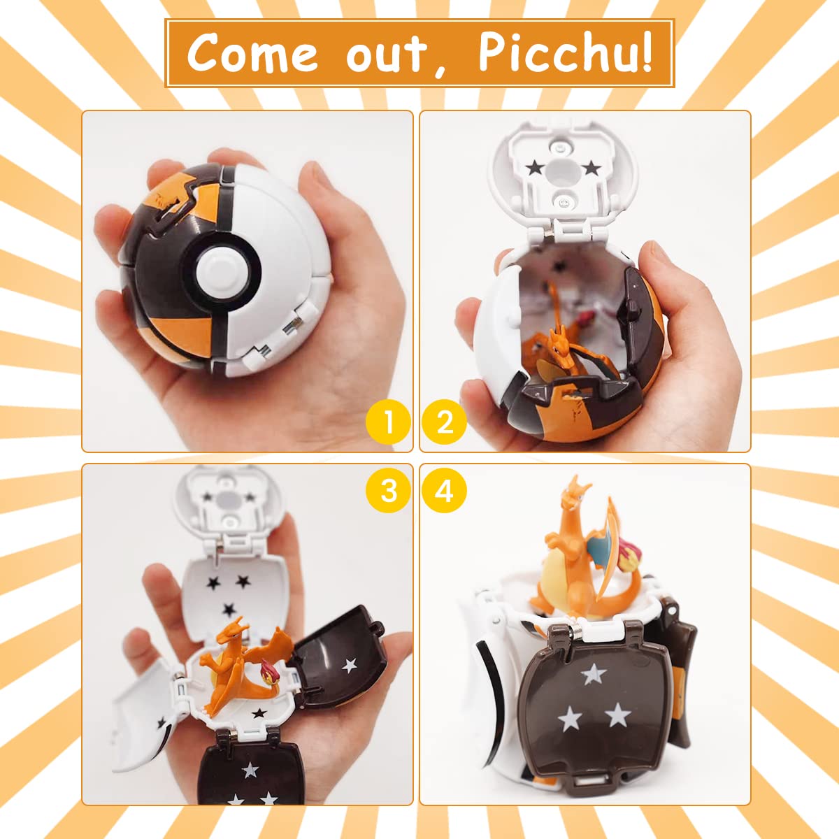 PATPAT Poke-mon Toy Charizard Figures with Poke-mon Ball Toy Figures Poke-mon Charizard Figures Toy Desk Decoration Birthday Gift Children's Day Gift Toy for Kids (Charizard)