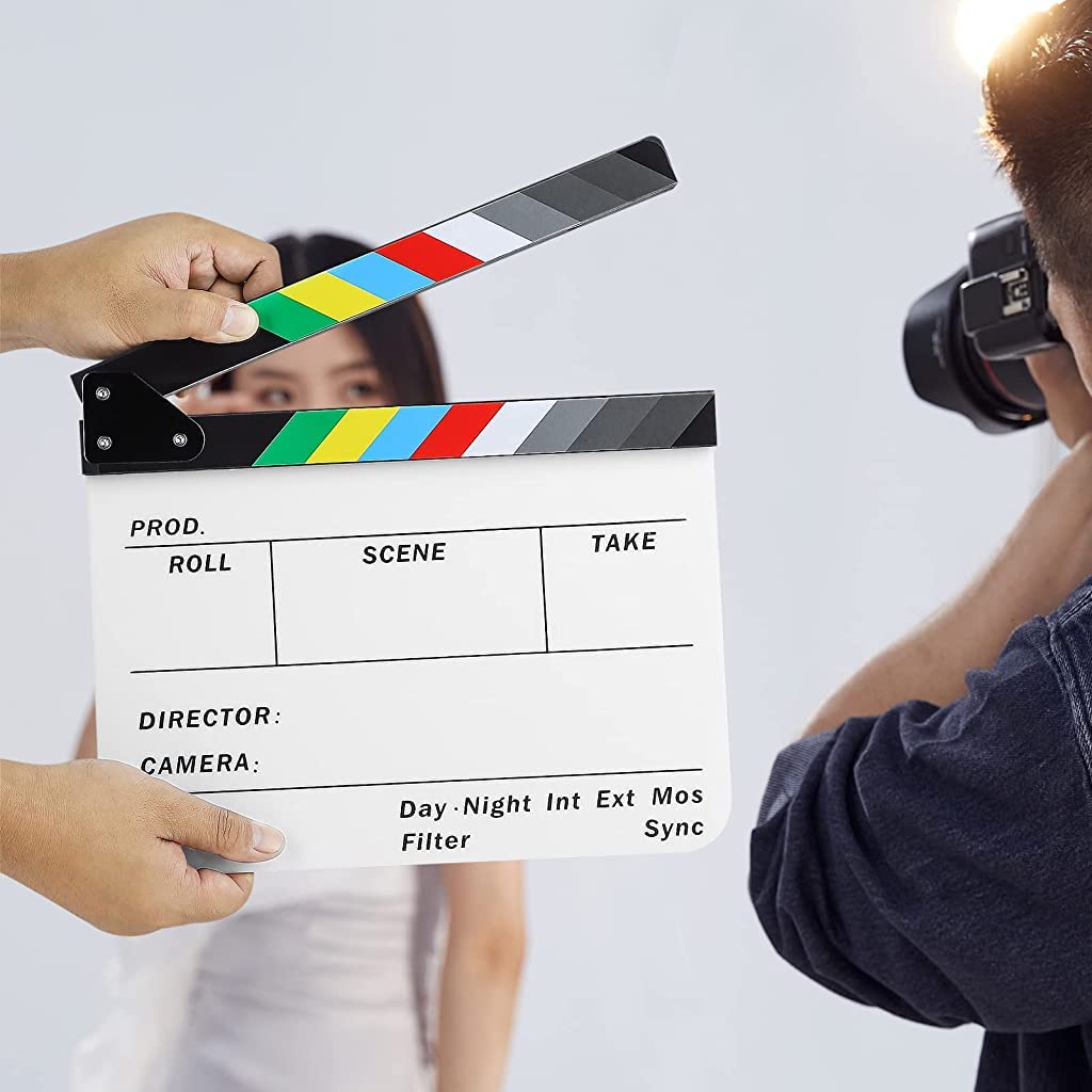 ZIBUYU Movie Clap Board Stage Prop Acrylic Studio Camera Photography Director Film Clapper Board Clapboard Size - 10''x12