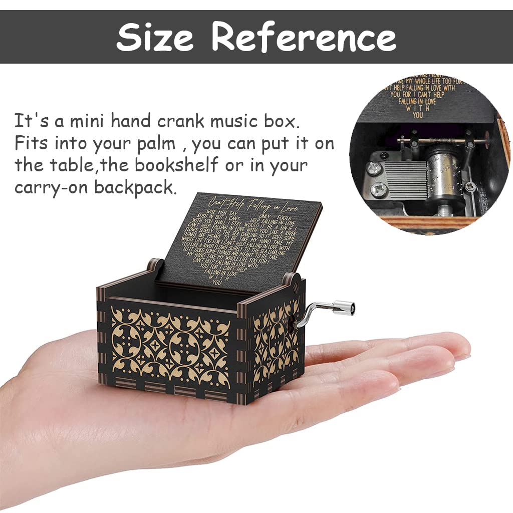 PATPAT Wooden Vintage Hand Crank Music Box Romantic Wooden Music Box Gift Vintage Can't Help Falling in Love Engraved Music Box Kids Toy Desk Decoration