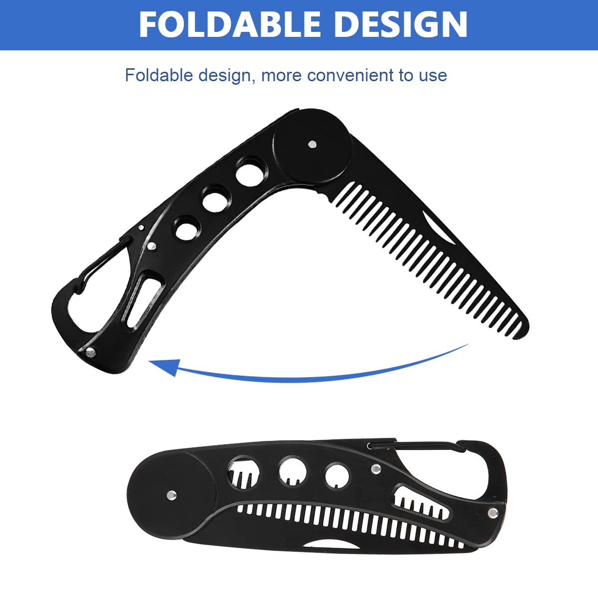 MAYCREATE Beard Comb for Men Stainless Steel Folding Anti Static Mustache Comb, Travel Multifunction Pocket Comb for Hair or Beard Grooming, Mustache Styling (with Leather Sleeve)