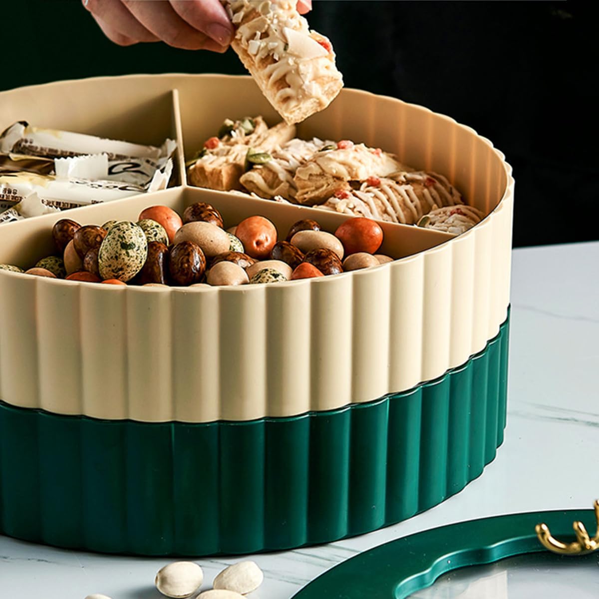 HASTHIP Snack Serving Tray Nuts Serving Tray with Lid Double-Tier 6-Compartments Snack Tray Modern Dessert Serving Tray Dried Fruit Serving Tray Candy Box Snack Holder