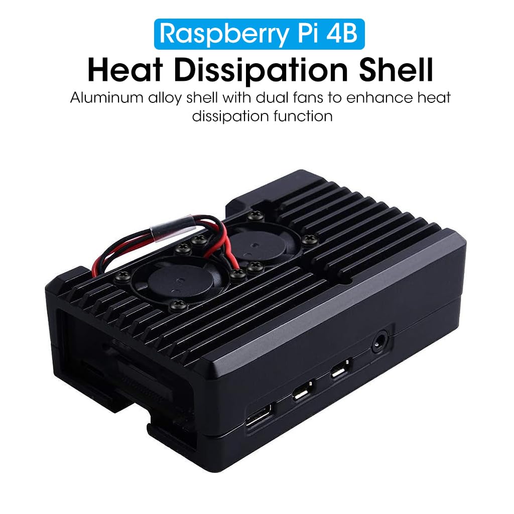 Verilux Aluminum Alloy Case for Raspberry Pi 4 Model B, Case for Raspberry Pi 4 with Dual Cooling Fan, Raspberry Pi 4 Passive Aluminum Alloy Case with Cooling Fan for Raspberry Pi 4 Model B