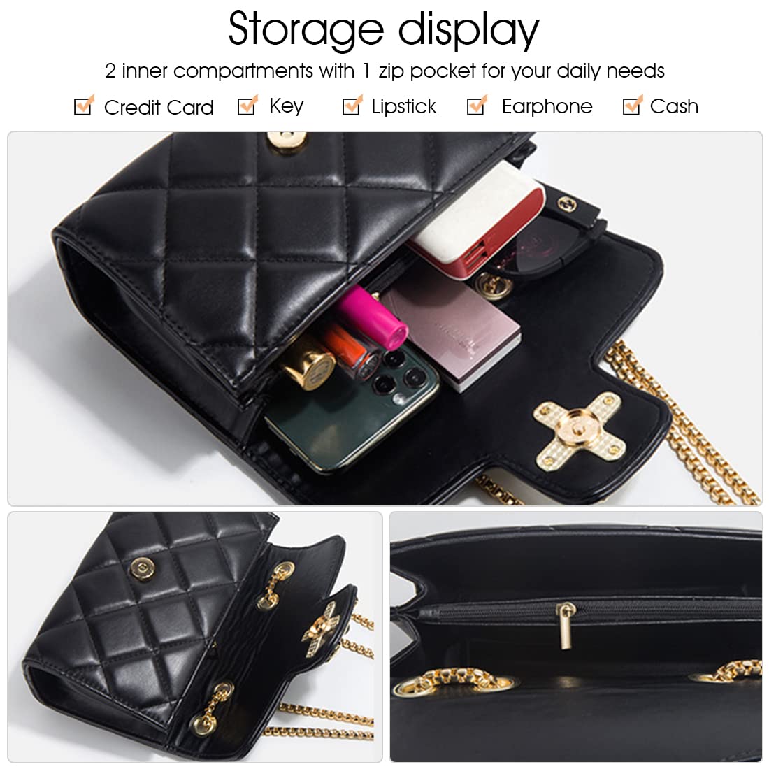 PALAY Small Sling Bags For Women PU Leather Tote Handbag with chain for Girls Ladies Purses Classic Tote Crossbody Bag for Girls