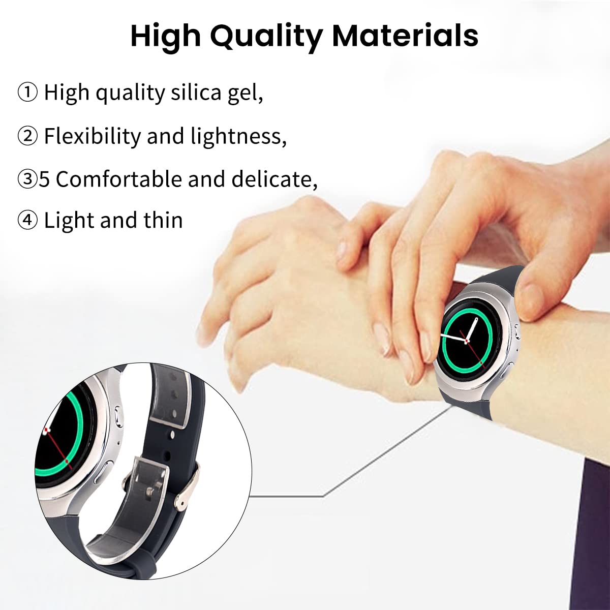 ZIBUYU Replacement Wristbands Smart Watch Straps Compatible with Samsung Gear S2 R720/R730 Belt for Men Women, Soft Sport Silicone Armband Wristband Watchband Strap for Samsung Gear S2 Smartwatch Band