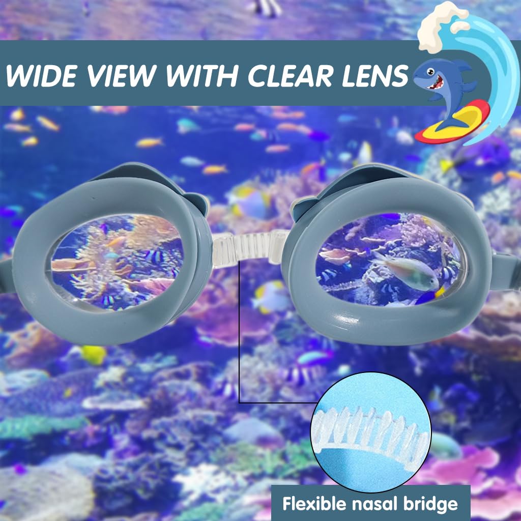 Proberos Kids Swimming Goggles, Boys&Grils Adjustable Strap Goggles for Swimming, Cute Shark Shape Waterproof Swimming Goggles Swimming Goggles Anti-Fog, UV Protection for Kid(Age 3-10)