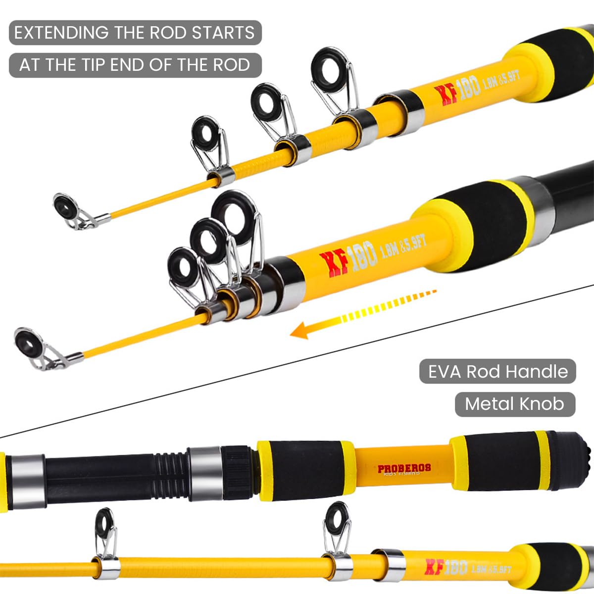 Proberos 1.8M Portable Fishing Rod with Reel Carbon Fiber Telescopic Spinning Fishing Rod Bait Kit Lifelike Artificial Hooks Fishing Lures, Baits for Bass Pike Trout Salmon, Starter Fishing Rod Pack