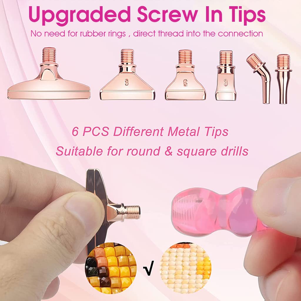 HASTHIP 14pcs 5D Diamond Painting Tool Kits with 1 Diamond Painting Pen 6 Metal Tips, 6 Glue Clays, Transparent Diamond Case, 5D Diamond Painting Accessories Kits for DIY Art Crafts (Pink)