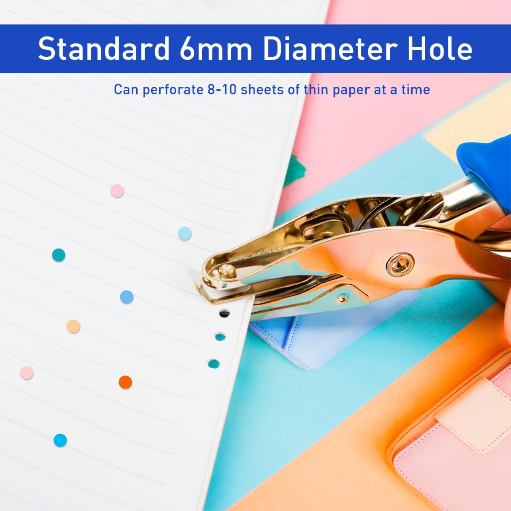 Supvox Single Hole Punch Paper Punch 1/4'' Paper Hole Puncher Rubberized Handle Small Hole Puncher for Inserting Papers into Binders, Scrapbooking, Fastening Pages