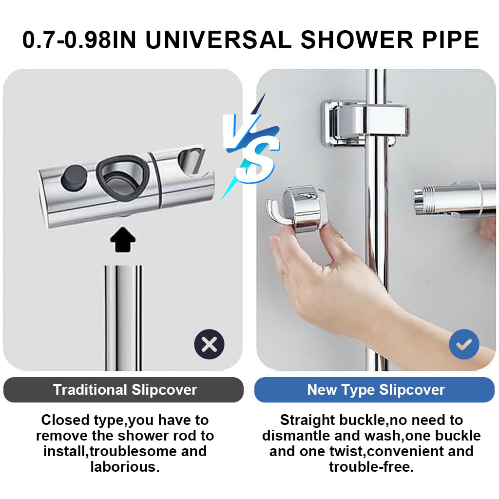 HASTHIP Bathroom Shower Head Holder with Intergrated Hooks Universal Shower Slide Bar Bracket for 16-27mm Modern ABS Shower Bracket with Dual Hanging Hook Adjustable Shower Slide Bar Bracket