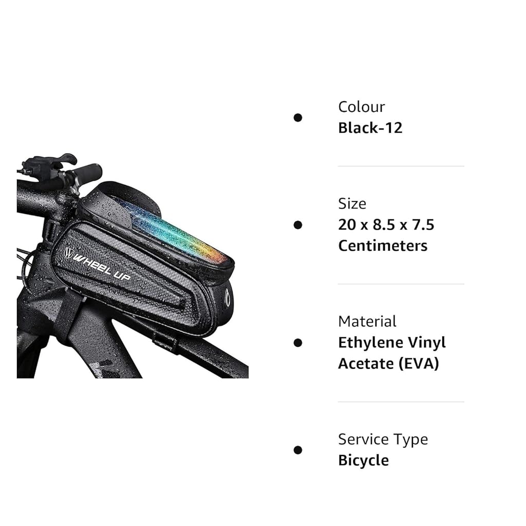 Proberos® Cycle Frame Bag Bicycle Storage with 6.5 inch Waterproof TPU Touch Screen Double Zipper Design Mobile Holder for All Phones up to 6.5 Inches Accessories Black 2 PCS
