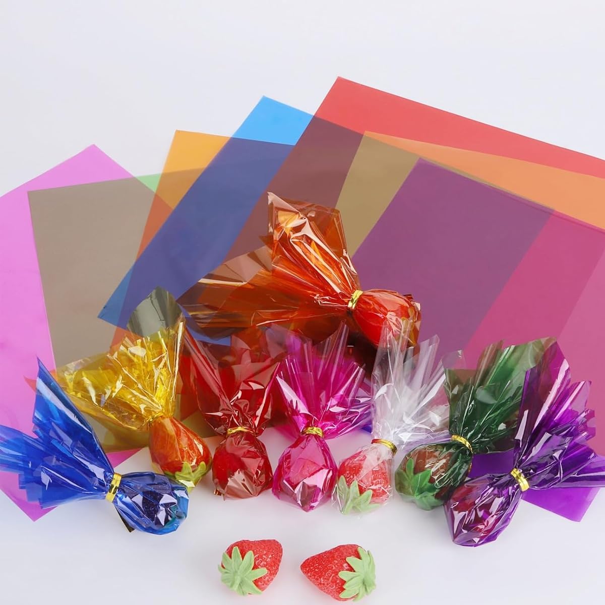 HASTHIP 120Pcs Gift Wrapping Paper - 7.5 Inches Square Cellophane Sheets for Gift Wrap, 8 Colors, Glossy Food-Safe Wrappers for Candy, Cookies & Crafts