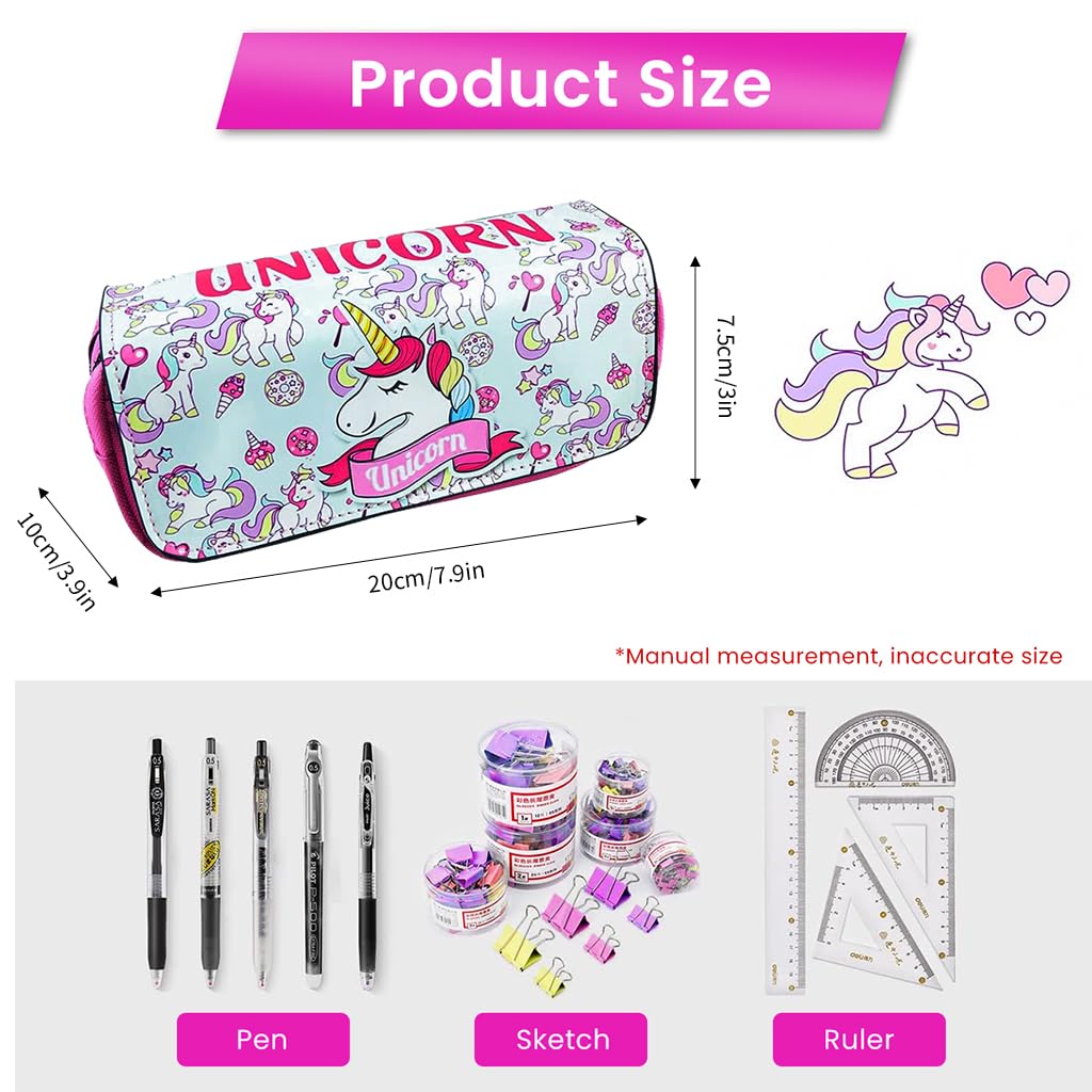 FANCYKU Unicorn Pencil Case - Unicorn Stationery Organizer with Large Capacity, Dual Layer Design and Fun Cartoon Print - Gift for Kids, and Students - Ideal for School, Office, or Travel