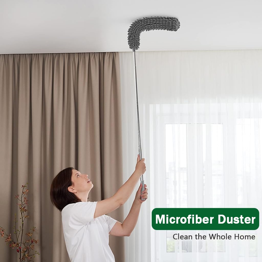 HASTHIP Microfiber Feather Duster - 6 PCS Reusable Bendable Washable Cobweb Duster with 100 inches Extra Long Extension Pole for Cleaning Ceiling Fans, High Ceilings, Blinds, Furniture & Cars