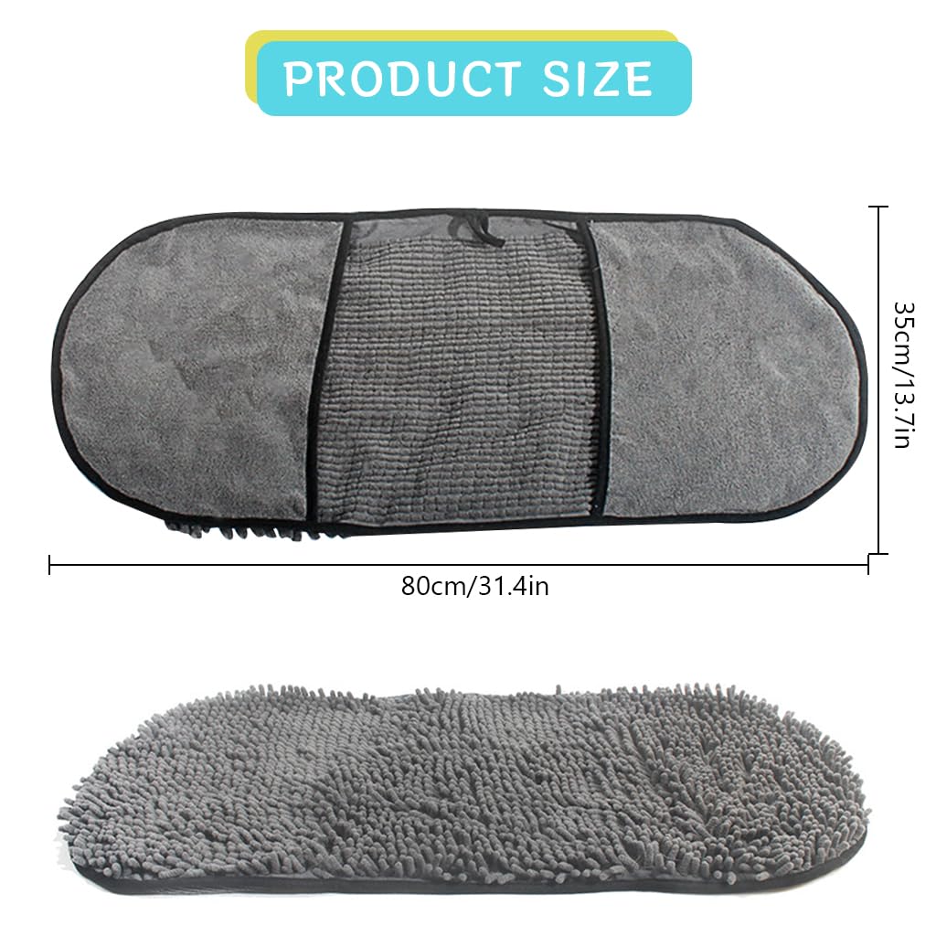 Qpets Dog Bath Towel, Pet Towel Microfiber Cat Grooming Towel Quick Dry Shower Towel with Pockets, Super Absorbent Dry Towel Dog Bathrobe Towel Soft Drying Coat for Cat Dog (80*35CM)