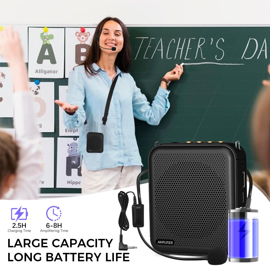 ZORBES 10W Mini Voice Amplifier Portable Rechargeable with Wired Microphone Headset & Waistband, Voice Amplifier for Teachers, Presentation, Tour Guides, Meeting, Coaches(Black)