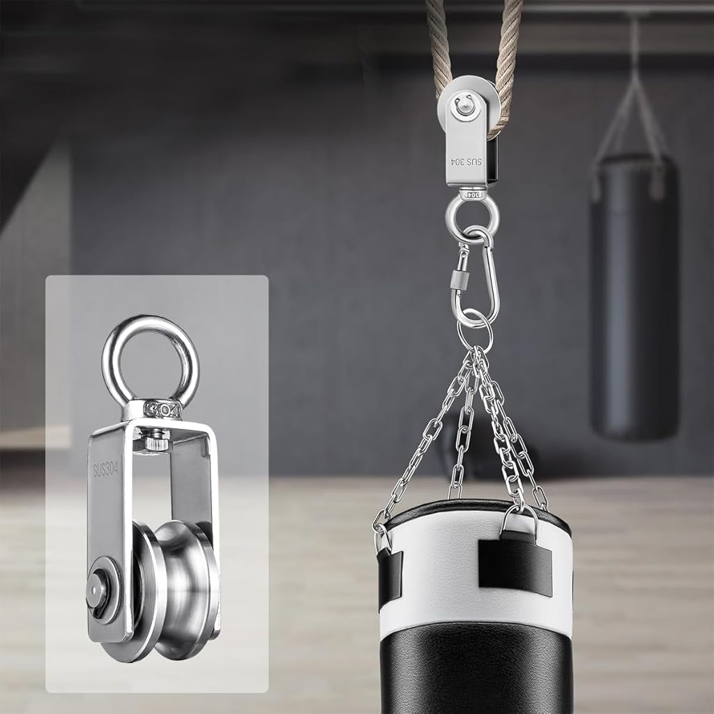 Serplex® Cable Pulley Wheel 304 Stainless Steel Hoisting Smooth Bearing with Loop 551lbs High Loading Capacity for Lifting Mechanism DIY Crafts 3PCS