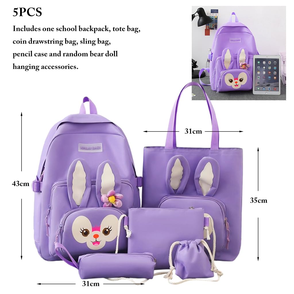 PALAY School Bag for Girls Cute LinaBell Nylon School Backpack Set with Canvas Tote Bag, Kids School Bag for Girls Birthday Gift, Children's Day Gift