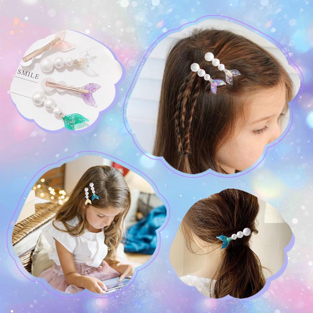PATPAT Korean Hair Clips For Women, 5pcs Mermaid Tail Hair Accessories For Women Sparkling Pearls Hair Accessories For Girls Fashion Temperament Hair Clips Cute Bangs Hair Pins Fresh Sweet Hair Clip