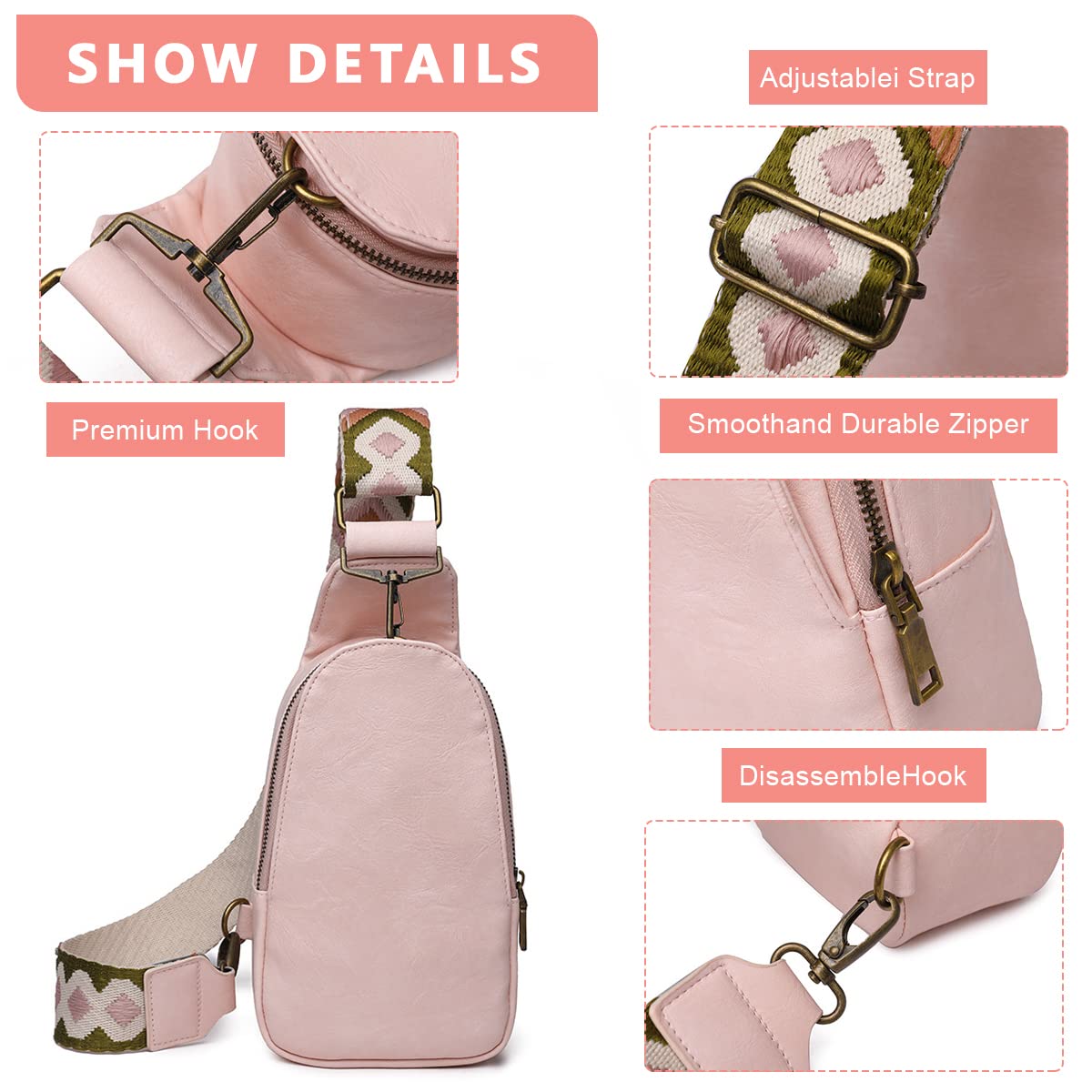 PALAY Cross-Body Chest Bag PU Phone Bag for Women Shoulder Bag with Adjustable Strap Sling Bag, Shoulder Bag for Daily Commuting, Travel(pink)