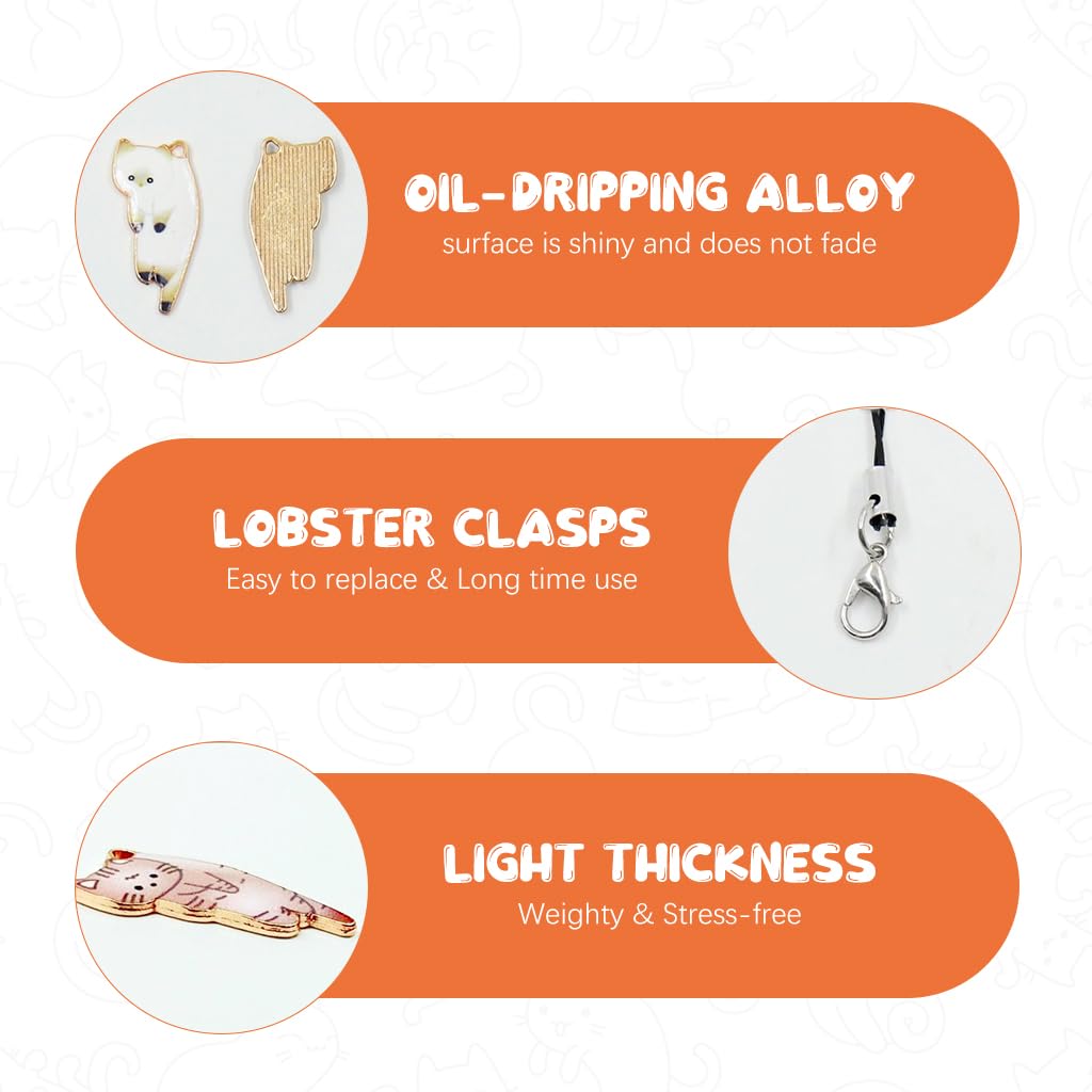 ZORBES 6Pcs Kawaii Phone Charms Cute Kitty Alloy Pendent Charms with Line Loop Mobile Phone Charm, Keychain Charms, Backpack Charms, Bag Charms