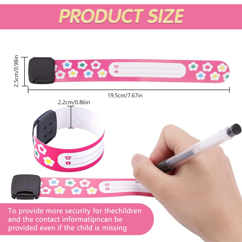 Climberty® Kids Safety ID Wristband - 12 Pack Waterproof PVC Wristband, Write-on Wristband Anti-Lost Identification Wristband with Buckle for Travel, Outing, Group Activity, 19.2cm x 2.15cm